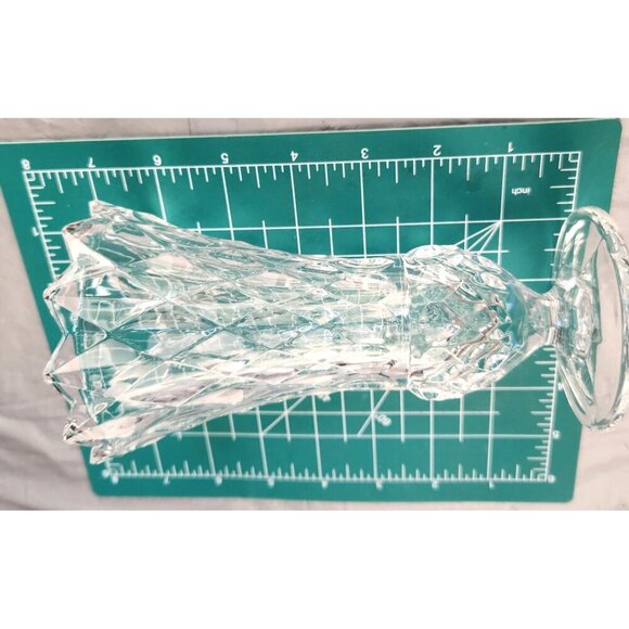 Pressed Glass  Vase Clear Diamond Cut Design Pedestal Base Decorative Vintage St - Picture 7 of 11